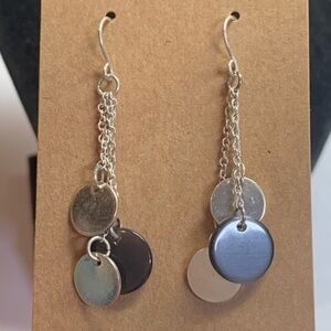 💐5/25 silver disc dangle bling drop statement